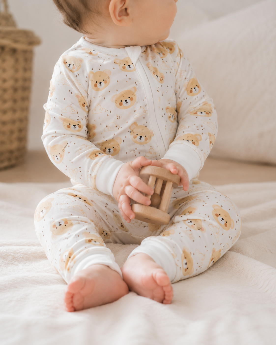 Teddy Nap bamboo romper print