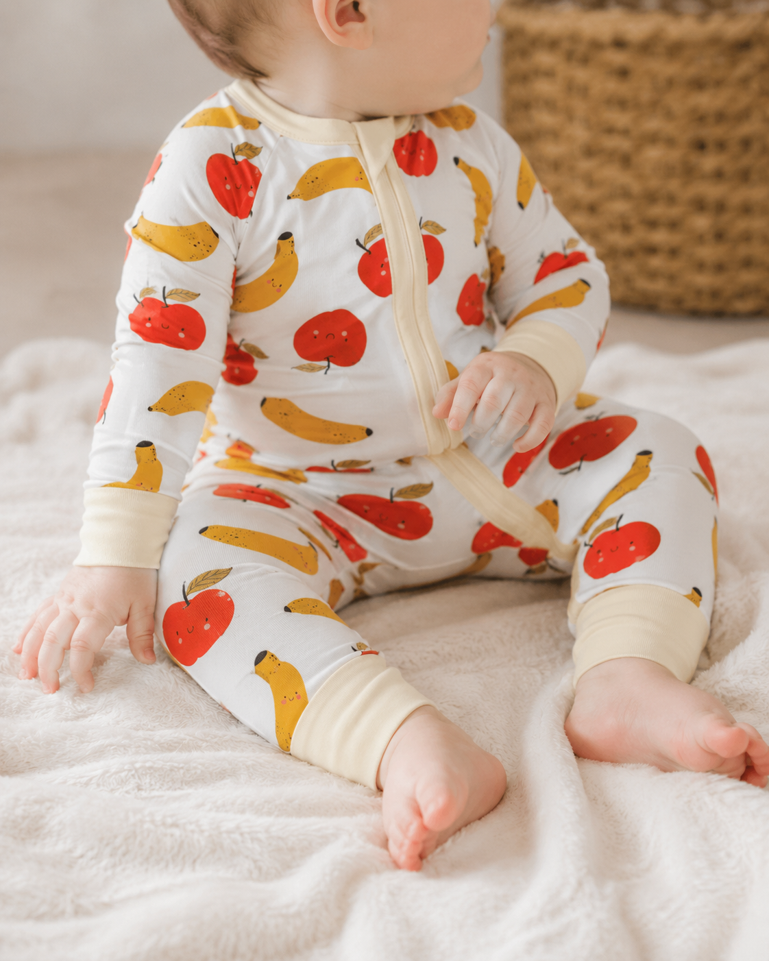 Apples & Bananas bamboo romper print 